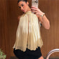 Women Elegant Halter Neck Sleeveless Top Tie Neck Pleated Chiffon Lace Splice Keyhole Front Loose Flowy Party Shirts Top