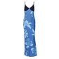 Blue Flower Mesh Elegant Summer Dresses Woman Resort Wear Sexy Spaghetti Strap V-neck Backless Long Dresses