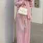 Pleated Loungewear Set Woman 2 Pieces Summer Long Sleeve Button Shirt Trousers Casual Women's Workout Clothing Outfits
