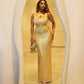 Gold Metallic Sleeveless Backless Bandage Maxi Dress for Woman Sexy Birthday Dresses Luxury 2026 Elegant