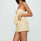 Women Striped Lounge Set Tie Up Sleeveless Ruffle Peplum Cami Top+Min Boxer Short Loose 2 Piece Pajama Outfit