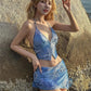 Sexy Glitter 2 Piece Set Women Y2K Sequins Halter V-Neck Backless Tops+Side Tassel Skirts Beach Party Matching Suits