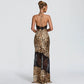 Leopard Print Satin Lace Patchwork Evening Dresses 2026 Sexy Elegant Halter Backless Maxi Dress