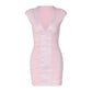 Deep V Neck Mini Dresses Pink Sexy Ruched Bodycon Dress Woman for Birthday Pictures