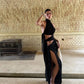 Sexy Asymmetrical Black Dress Party Tie Up Hollow Out Halter Backless Split Long Dresses for Woman