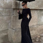 Chain Backless Long Sleeve Maxi Dress Black Prom Gowns Elegant Sexy Evening Party Dresses for Woman