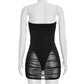 Women Strapless Mesh Ruched Mini Dress Sheer Bodycon Tube Top Dress Sexy Clubwear Party Outfit with Thong Underneath