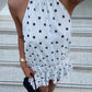 Polka Dot Backless Sexy Mini Dress Women Elegant White Turtleneck Off-shoulder Sleeveless Ruffle Club Party Dresses