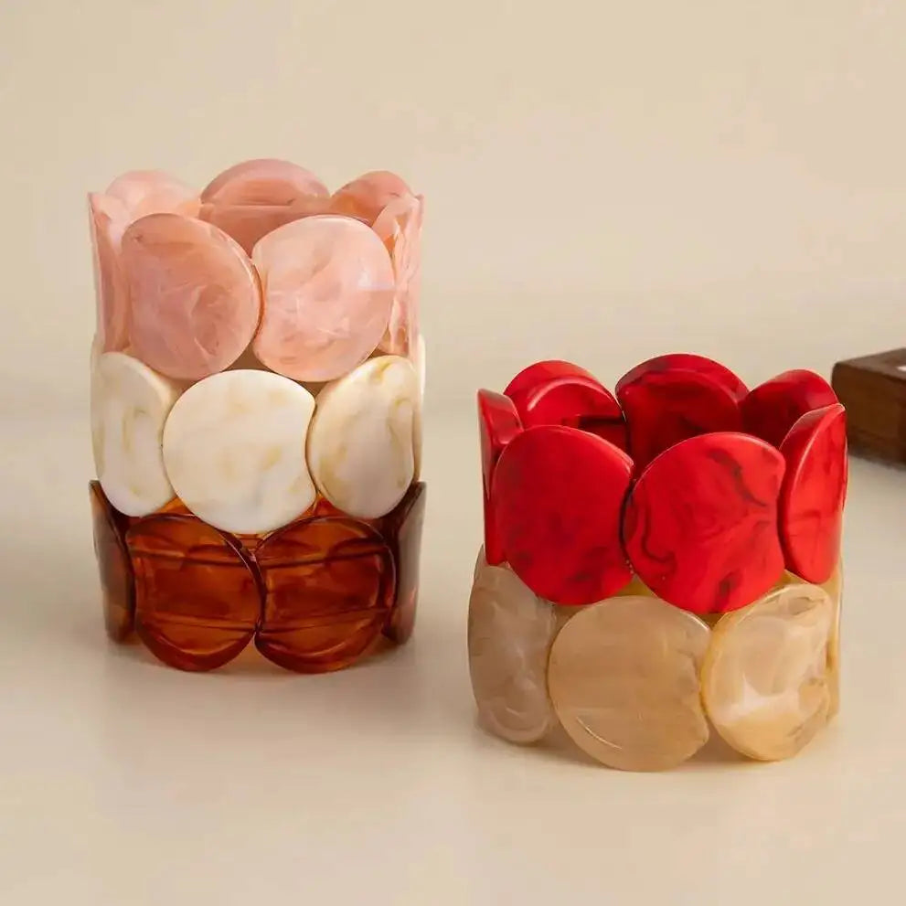 Vintage Wide Resin Acrylic Bracelet Set for Women Exaggerated Stacking Bangle Trendy Red Pink off White Smudge Splicing Jewelry