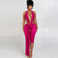 Sexy Women Bodycon Jumpsuit Solid Color Sleeveless Deep V Halter Neck Backless Bodysuit Midnight Activity Slim Playsuits