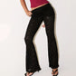 Women's Lace Flare Pants Fold Over Waistband Partial Lining Sheer Floral Bell Bottoms Fashion Vintage Streetwear