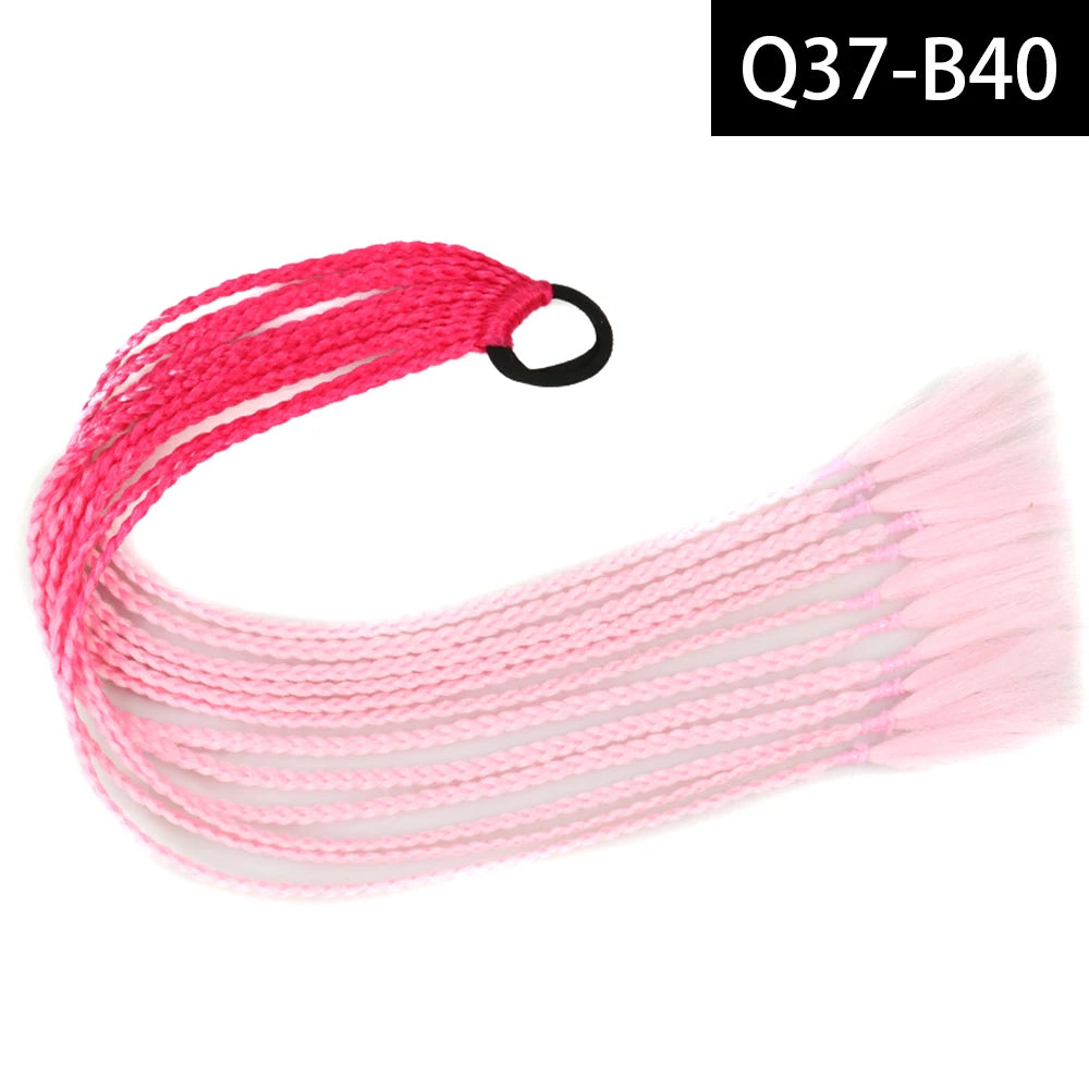 Synthetic Colored Braided Ponytail Hair Extension Rainbow Color Braids Pony Tail With Elastic Band Girl's Pigtail