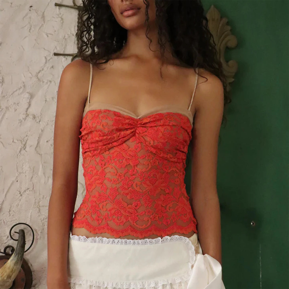 Women Y2K Retro Lace Cami Tops Sexy Backless Spaghetti Strap V Neck Low Cut Tanks Sheer Floral Lace Tank Tops Summer
