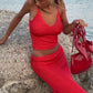 Women Sparkly Two Piece Skirt Outfits Sleeveless Spaghetti Strap Scoop Neck Cami Tops Bodycon Sexy Maxi Skirts