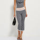 Women Y2K Gingham Cropped Flare Pants Lace Hem Capri Pants Plaid Checkered Low Rise Slim Fit Casual Streetwear Trousers
