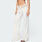 Women Crochet Knit Pants Y2k Low Waist Drawstring Cover Up Pant Sexy Wide Leg Stretchy Hollow Out Vacation Beach Pants