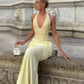 Dinner Party Patchwork Dress Women Fake Diamond Decoration Halter v-Neck Backless Folds Elegant Vacation Chic Vestidos