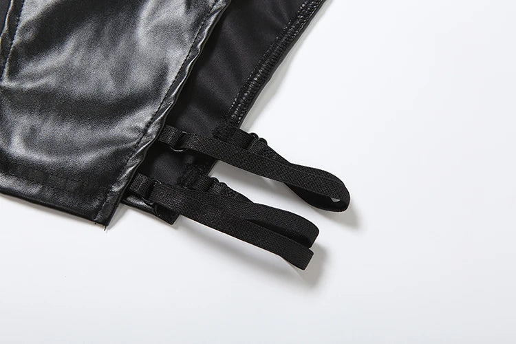 PU Hooded Tank Tops Women Y2K Side Split Sexy Hipster Zip Bandages Leather Hipster Streetwear Wild Basic Summer Vest