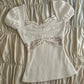 Women Summer Lace Patchwork Coquette Shirt Short Sleeve Y2k Grunge Tops Ribbed Knit Slim Fit 2000s Aesthetic Clothes