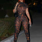 See Through Jumpsuit Women Coquette Summer Backless Peach Buttocks Colorful Print Tight Activity Clubwear Overalls