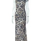 Swing collar Dress Women Sexy Leopard Print Slanted Shoulders Midnight Party Clubwear Stretch Skinny Long Bodycon