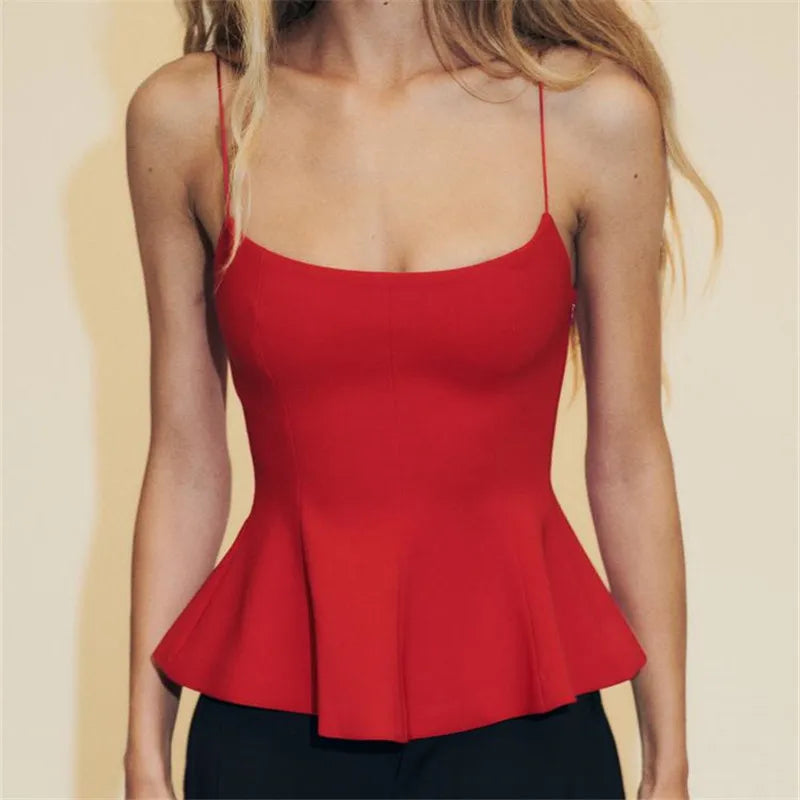 Sleeveless Open Back Solid Color Cami Tank Tops Chic Women's Summer Flared Hem Camisole Party Club Y2K Streetwear