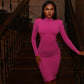 Sexy Backless Chain Midi Party Dresses Women Elegant Autumn Winter Long Sleeve Bodycon Dress Hot Pink