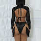 Sexy Coquette 3Piece Set Women Glitter Tassel Beach Vacation Long Sleeve Shawl+Bra Tops+Briefs Clubwear Midnight Suit