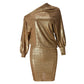 One Shoulder Long Sleeve Shorty Dresses Sexy Glitter Gold Birthday Dress Woman Clothes Fashion 2026