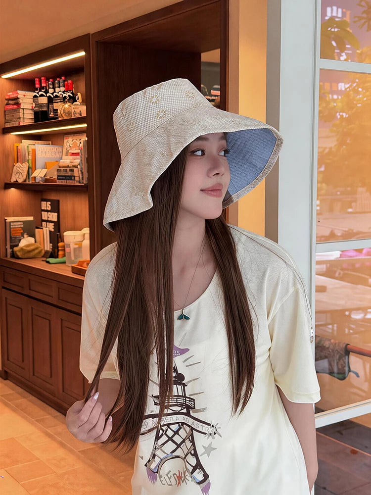Women's Reversible Wide Brim Sun Hat, Adjustable Chin Strap Bucket Hat, Breathable UPF Protection Beach Hat for Women