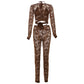 Jacquard Ring Patchwork 3 Piece Set Women Lace-up Halter Bar+Full Sleeve Shawl+Skinny Straight Pants See through Suit