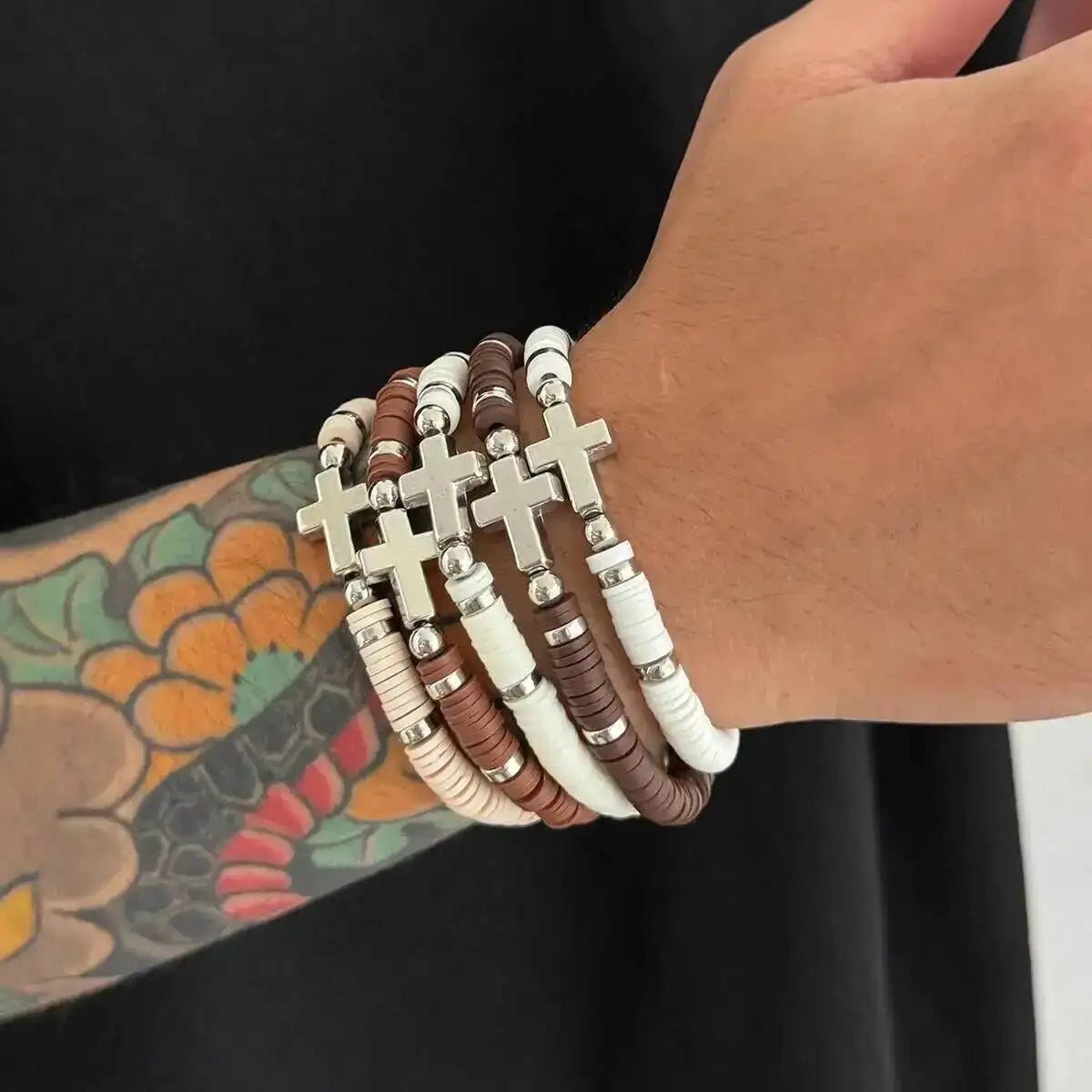 4 Styles Ethnic Boho Wooden Beads Chain Bracelets for Men Vintage Cactus Coin Pendant Elastic Bangles Couple Jewelry