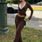 Sporty 2Piece Set Woman Autumn Cross V-Neck Full Sleeve Tassel Crop Top+Elastic Waist Long Pant Casual Fashion Basic Suit