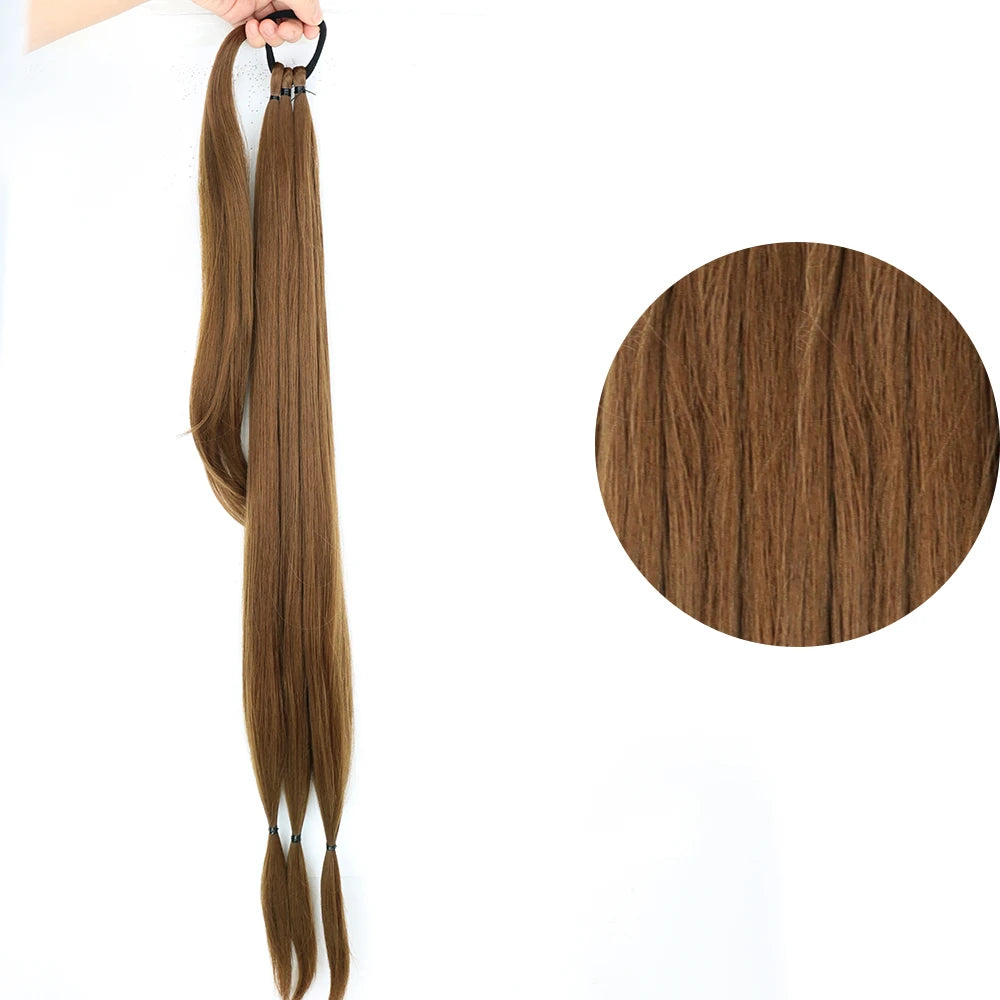 Ponytail Extensions Synthetic Boxing Braids Wrap Around Chignon Tail With Rubber Band Hair Ring 34 "DIY Brown Ombre Braid