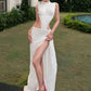 Sexy See Through Long Dress Woman Stand Collar Lace-Up Backless Robe Prom Party High Waist Ruched Elegant Vestidos