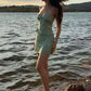 Chic Sequin Patchwork 2 Piece Set Women Sexy Vacation Backless V-Neck Sleeveless Tank Top+Peach Hip Skirt Party Suits