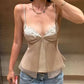 High Street Jacquard Mesh Patchwork Camisole Women Sexy Low-Neck Stretch Skinny Hottie Trend Midnight Party Club Vest