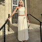 Sexy Two Piece Set Smocked One Shoulder Crop Top and Long Skirts Elegant Woman Vacation Outfits