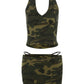 Sexy Camouflage Print Women 2 Piece Set Halter Backless Tank Tops+Hollow High-Waist Skirts Stretch Matching Clubwear