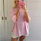 Y2K Pink Striped Oversized T Shirt Casual Loose Half Sleeve Crew Neck Tee Grunge Aesthetic Streetwear Summer Top