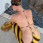 Sexy Cross Backless Dress Women Fashion Striped Print Bead Patchwork Sleeveless Hottie Beach Vacation Party Bodycon