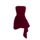 Elegant Velvet Strapless Ruched Mini Dress Burgundy Short Party Dresses Fashion Clothing Woman 2026