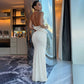 White 2 Pieces Set Asymmetric Halter Top and Maxi Skirt Sets Sexy Holiday Outfits Woman Clothing
