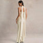 Elegant Party Evening Dresses Wedding Guest Black Strapless Maxi Dress with Draped Detailing and Scarf