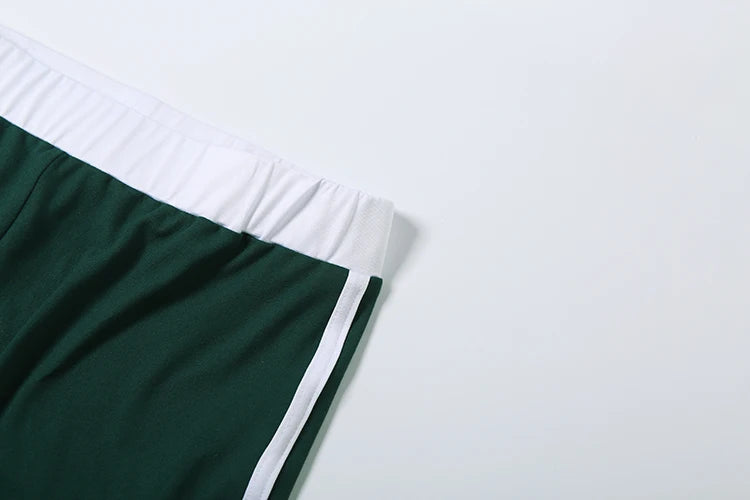 Sporty Simple Contrast Patchwork 2 Piece Set Woman V-Neck Full Sleeve Tops+Skinny Long Pants Casual Style Classic Outfits