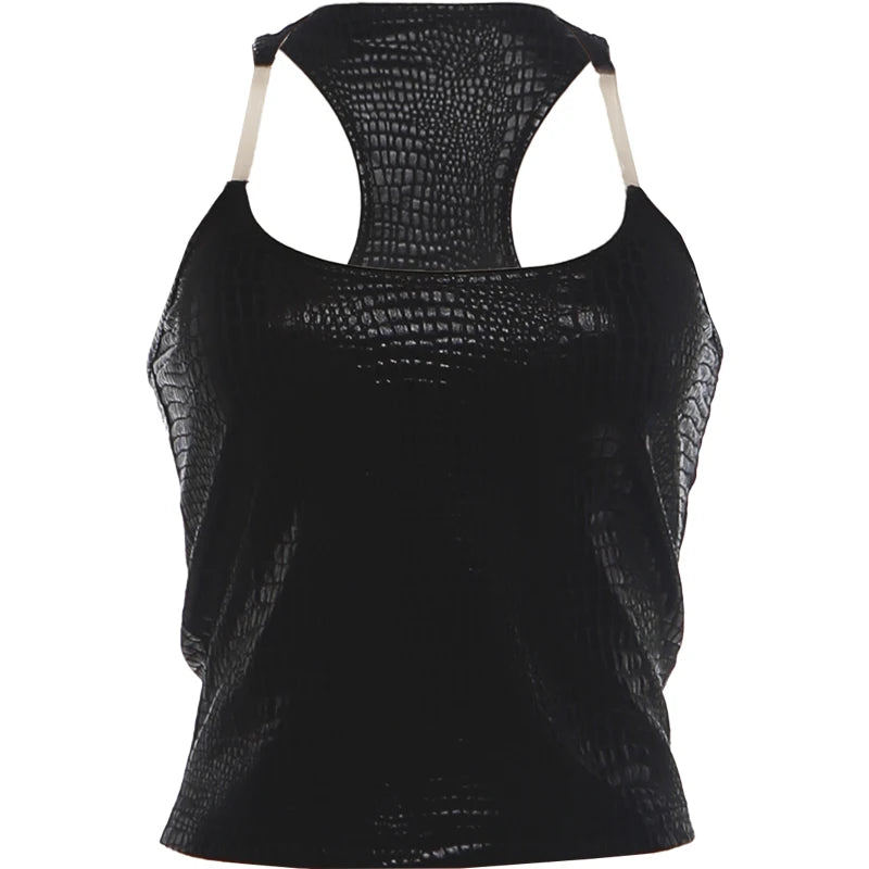Snake Leather Tank Top Women Sexy Hottie Low-Neck Fashion Trend Midnight Party Club Streetwear Music Festival Vest