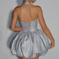 Women's Summer Halter Neck Tulle Mini Dress Glitter Sleeveless Open Back Cross Bandage Puffy Hem Cocktail Dress