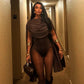 Cowl Neck Sleeveless Bodysuit Tops Spring Women Sexy Clothing Brown One Pieces Club Outfit