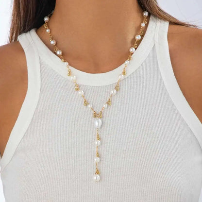 2025 Trendy Elegant Imitation Pearls Choker Necklaces Women Bohemia CCB Beaded Long Y-Shaped Pendant Necklace Jewelry