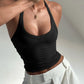 Solid Color Ribbed Knitted Tanks & Camis Low Cut Backless Halter Tops for Woman Basic Summer Crop Top